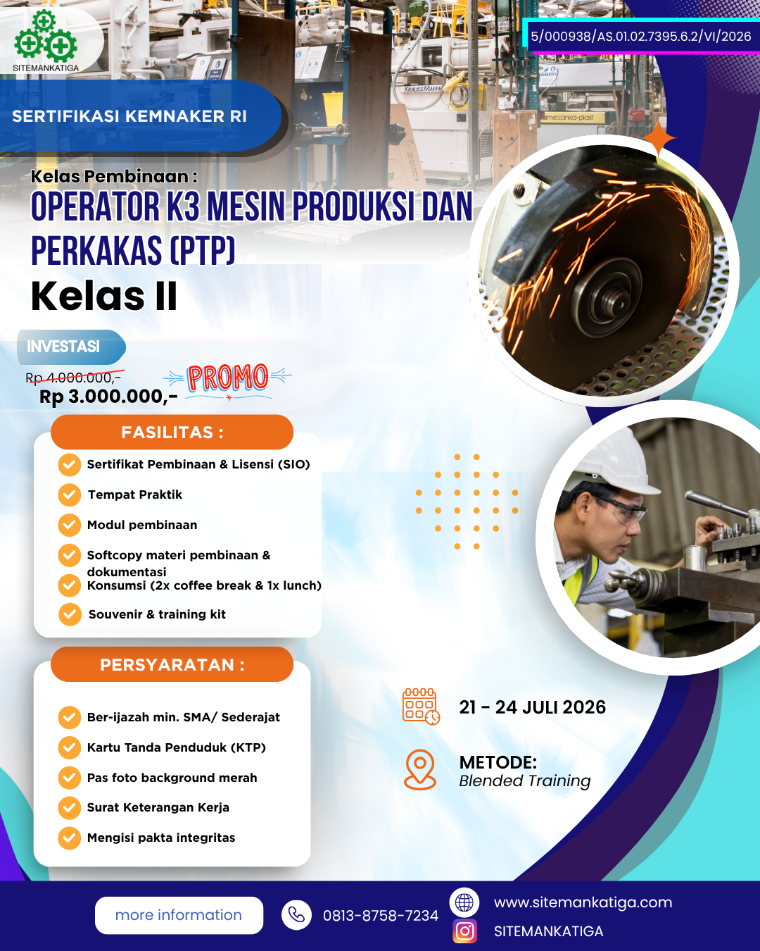 cnc, K3indonesia, kemnaker, kemnakerRI, KeselamatanKerja, operator PTP, Operator Produksi, PelatihanK3, pjk3, sertifikasik3, SertifikasiKemnaker, SIO, sitemankatiga, SMK3, TrainingIndonesia, TrainingK3, Operator mesin tanur, Operator mesin gerinda, Operator mesin CNC, Operator Pesawat Tenaga dan Produksi